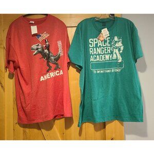 New! Lot of 2 Toy Story XL Space Ranger Academy Buzz Lightyear tShirt & T Rex